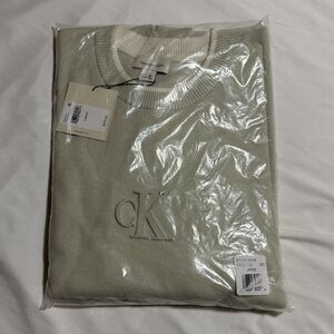 Calvin Klein Embossed Monogram Crewneck Sweater L Green Tint NWT